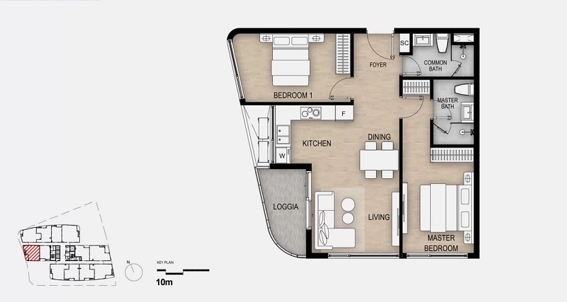 Layout căn hộ 2 phòng ngủ 