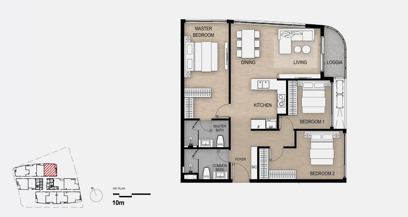 Layout căn hộ 3 phòng ngủ 