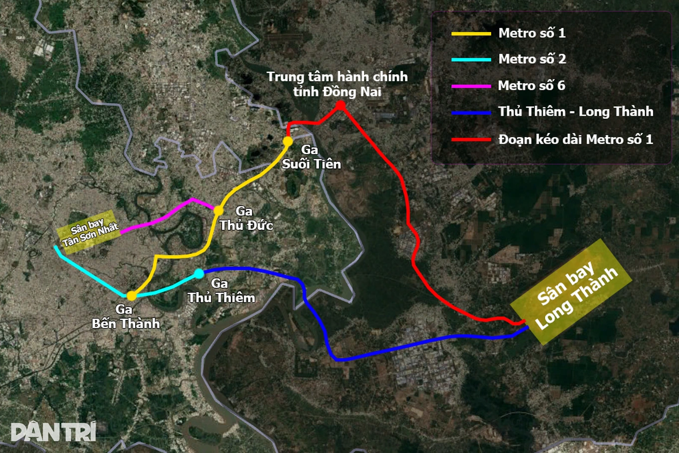 Hai hướng tuyến metro kết nối sân bay Tân Sơn Nhất và sân bay Long Thành