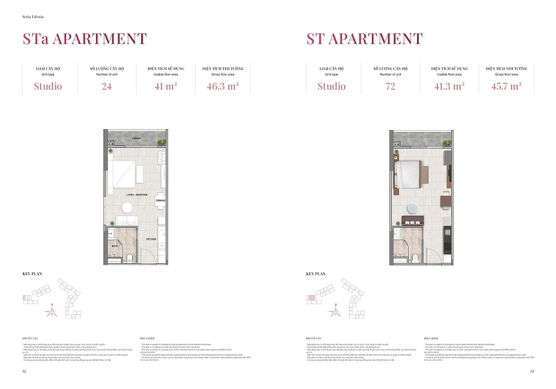 Layout thiết kế căn hộ Studio mẫu STa - ST có diện tích 45m2 - 56m2 tại dự án Setia Edenia Lái Thiêu