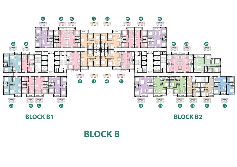 Mặt bằng tầng 12-18 và 21-29 của Block B