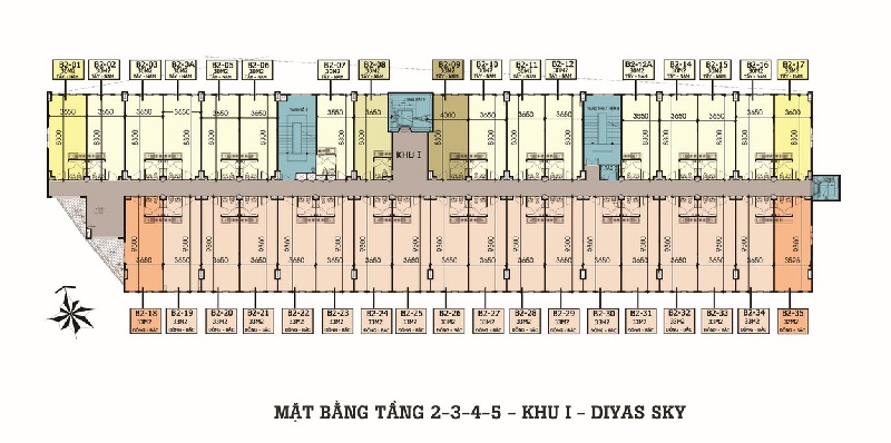 Mặt bằng tầng 2 đến tầng 5 - Khu 1