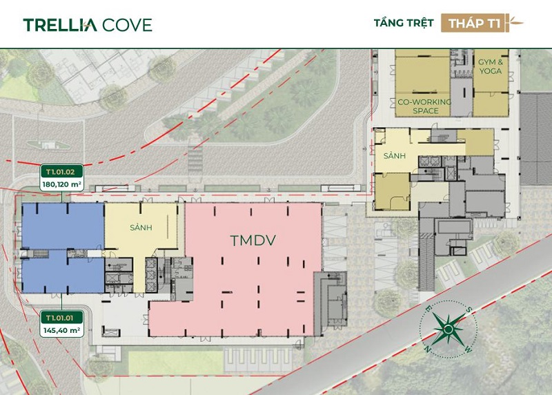 Mặt bằng tầng trệt tháp T1