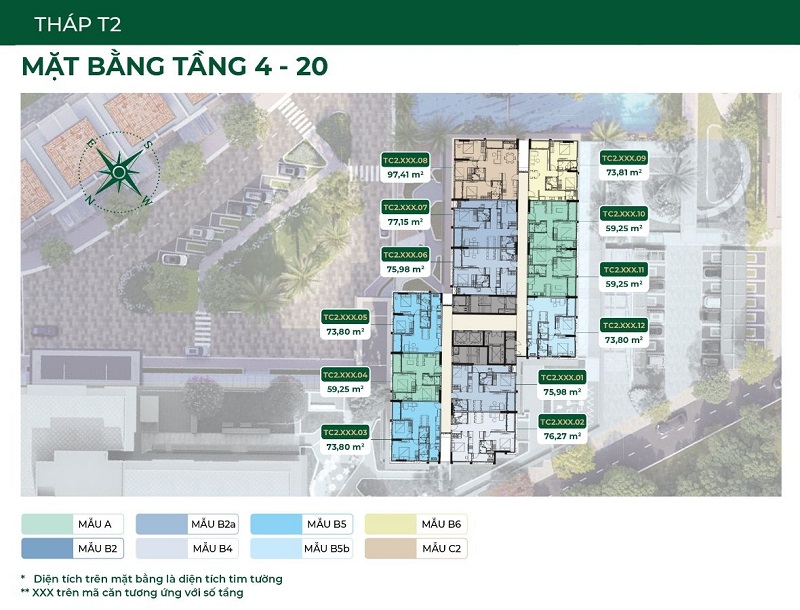 Mặt bằng tầng 4-20 tháp T2