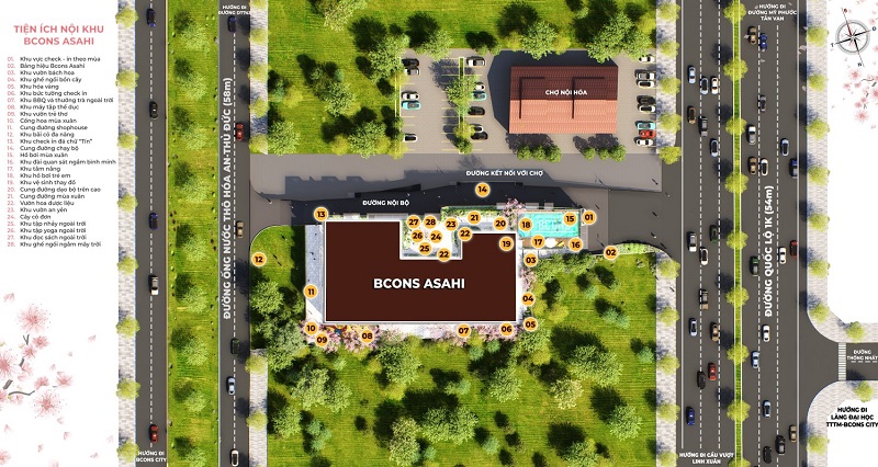 Mặt bằng tiện ích Bcons Asahi