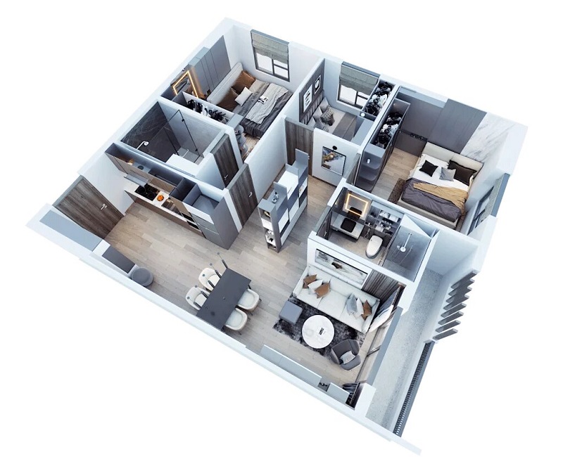 Căn hộ mẫu 3PN-2WC