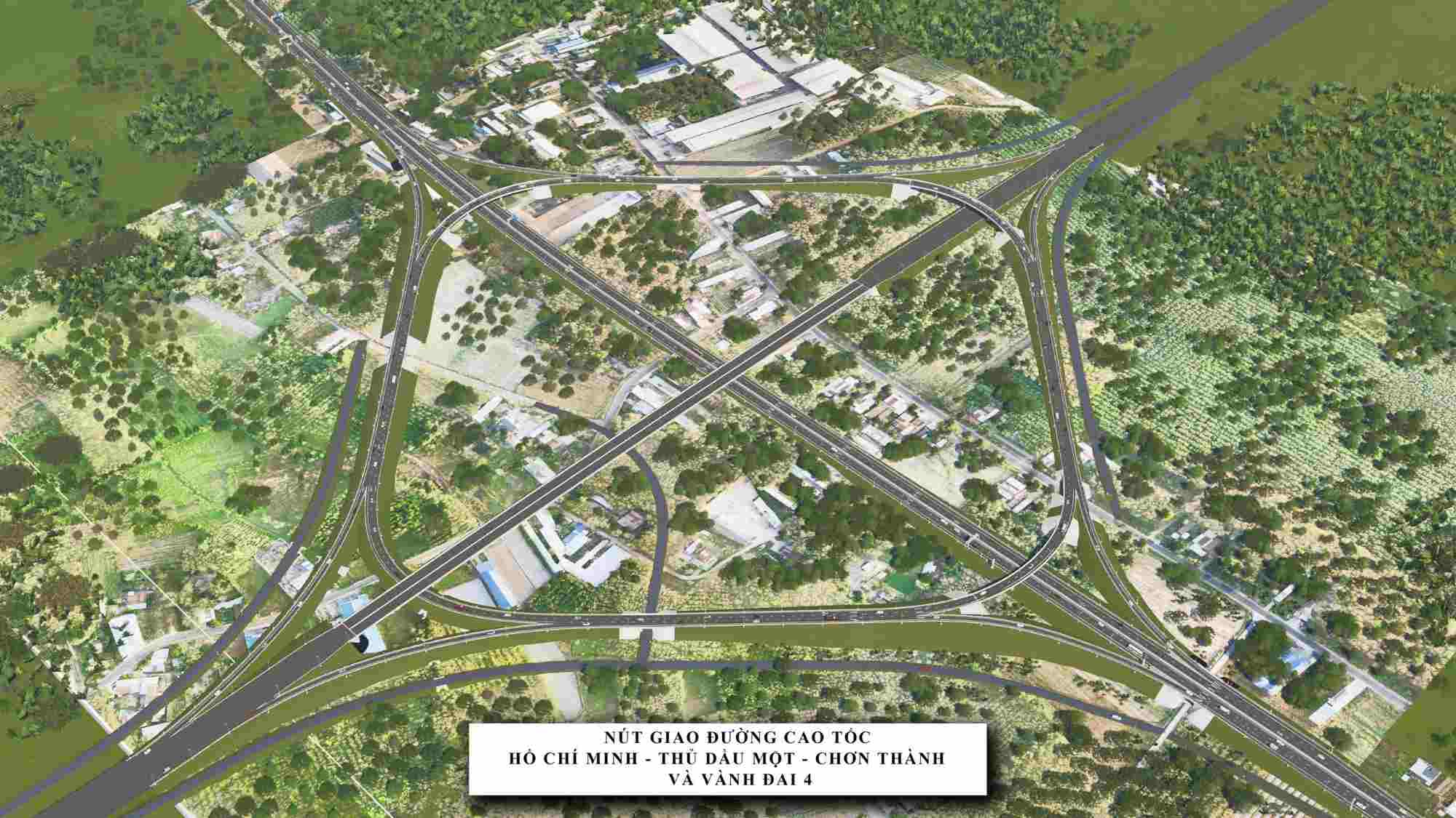 Phối cảnh nút giao Vành đai 4 TPHCM và cao tốc TPHCM - Thủ Dầu Một - Chơn Thành. Ảnh: Sở Xây dựng TPHCM